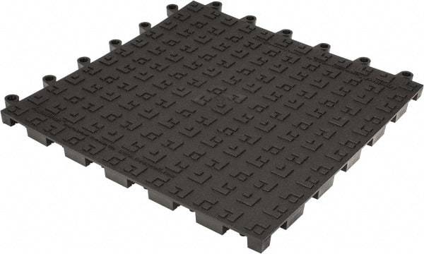 Wearwell - 18" Long x 18" Wide x 7/8" Thick, Anti-Fatigue Modular Matting Solid Grid - 4 Interlocking Sides, Black, For Dry Areas, Series 562 - USA Tool & Supply