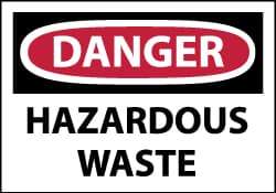 NMC - Hazardous Materials Label, Header: DANGER - Legend: Danger - Hazardous Waste, English, Red, Black & White, 5" Long x 3" High, Sign Muscle Finish - USA Tool & Supply