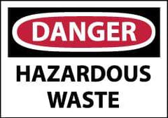NMC - Hazardous Materials Label, Header: DANGER - Legend: Danger - Hazardous Waste, English, Red, Black & White, 5" Long x 3" High, Sign Muscle Finish - USA Tool & Supply