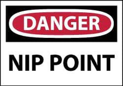 NMC - Accident Prevention Label, Header: DANGER - Legend: Danger - Nip Point, English, Red, Black & White, 5" Long x 3" High, Sign Muscle Finish - USA Tool & Supply