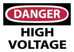 NMC - Accident Prevention Label, Header: DANGER - Legend: Danger - High Voltage, English, Red, Black & White, 5" Long x 3" High, Sign Muscle Finish - USA Tool & Supply