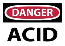 NMC - Hazardous Materials Label, Header: DANGER - Legend: Danger - Acid, English, Red, Black & White, 5" Long x 3" High, Sign Muscle Finish - USA Tool & Supply