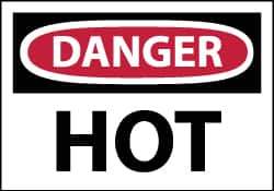 NMC - Hazardous Materials Label, Header: DANGER - Legend: Danger - Hot, English, Red, Black & White, 5" Long x 3" High, Sign Muscle Finish - USA Tool & Supply