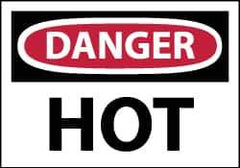 NMC - Hazardous Materials Label, Header: DANGER - Legend: Danger - Hot, English, Red, Black & White, 5" Long x 3" High, Sign Muscle Finish - USA Tool & Supply