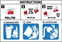 NMC - "Instructions - 1. Pull Pin - 2. Aim at Base of Fire - 3. Squeeze Handle - A. Trash-Wood-Paper - B. Liquids - C. Electrical...", 3-3/4" Long x 5" Wide, Pressure-Sensitive Vinyl Safety Sign - Rectangle, 0.004" Thick, Use for Hazardous Materials - USA Tool & Supply