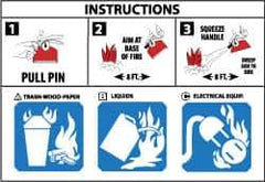 NMC - "Instructions - 1. Pull Pin - 2. Aim at Base of Fire - 3. Squeeze Handle - A. Trash-Wood-Paper - B. Liquids - C. Electrical...", 3-3/4" Long x 5" Wide, Pressure-Sensitive Vinyl Safety Sign - Rectangle, 0.004" Thick, Use for Hazardous Materials - USA Tool & Supply