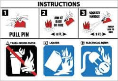 NMC - "Instructions - 1. Pull Pin - 2. Aim at Base of Fire - 3. Squeeze Handle - B. Liquids - C. Electrical Equip.", 3-3/4" Long x 5" Wide, Pressure-Sensitive Vinyl Safety Sign - Rectangle, 0.004" Thick, Use for Hazardous Materials - USA Tool & Supply