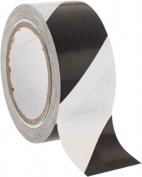 NMC - Black & White Striped Vinyl Tape - 2" Wide x 108' Long x 0.002" Thick, General Traffic - USA Tool & Supply