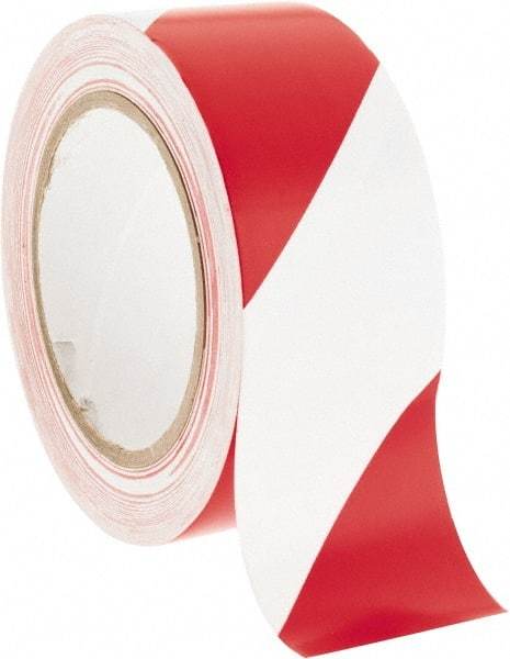 NMC - Red & White Striped Vinyl Tape - 2" Wide x 108' Long x 0.002" Thick, General Traffic - USA Tool & Supply