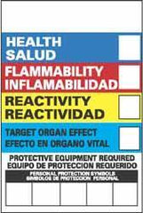 NMC - "Health - Flammability - Instability - Target Organ Effect - Protective Equipment Required", 6" Long x 4" Wide, Pressure-Sensitive Vinyl Safety Sign - Rectangle, 0.004" Thick, Use for Hazardous Materials - USA Tool & Supply