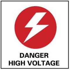 NMC - Accident Prevention Label - Legend: Danger - High Voltage, English, Black, Red & White, 4" Long x 4" High, Sign Muscle Finish - USA Tool & Supply