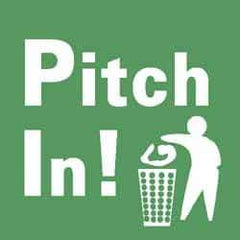 NMC - Restroom, Janitorial & Housekeeping Label - Legend: Pitch in!, English, Green & White, 4" Long x 4" High, Sign Muscle Finish - USA Tool & Supply