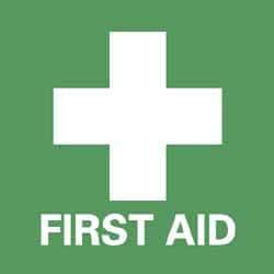 NMC - First Aid Label - Legend: First Aid, English, Green & White, 4" Long x 4" High, Sign Muscle Finish - USA Tool & Supply