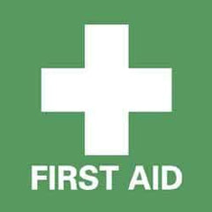 NMC - First Aid Label - Legend: First Aid, English, Green & White, 4" Long x 4" High, Sign Muscle Finish - USA Tool & Supply