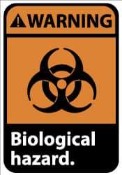 NMC - Hazardous Materials Label, Header: WARNING - Legend: Warning - Biological Hazard, English, Black, Orange & White, 5" Long x 3" High, Sign Muscle Finish - USA Tool & Supply