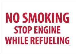 NMC - "No Smoking - Stop Engine While Refueling", 10" Long x 14" Wide, Pressure-Sensitive Vinyl Safety Sign - Rectangle, 0.004" Thick, Use for Smoking Regulations - USA Tool & Supply