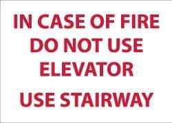 NMC - In Case of Fire - Do Not Use Elevator - Use Stairway, Plastic Fire and Exit Sign - 14" Wide x 10" High - USA Tool & Supply
