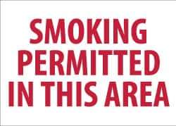 NMC - "Smoking Permitted in This Area", 10" Long x 14" Wide, Rigid Plastic Safety Sign - Rectangle, 0.05" Thick, Use for Smoking Regulations - USA Tool & Supply