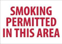 NMC - "Smoking Permitted in This Area", 10" Long x 14" Wide, Rigid Plastic Safety Sign - Rectangle, 0.05" Thick, Use for Smoking Regulations - USA Tool & Supply