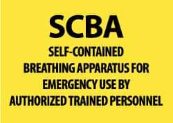NMC - "SCBA Self-Contained Breathing Apparatus for Emergency Use by Authorized Trained Personnel", 10" Long x 14" Wide, Pressure-Sensitive Vinyl Safety Sign - Rectangle, 0.004" Thick, Use for Accident Prevention - USA Tool & Supply