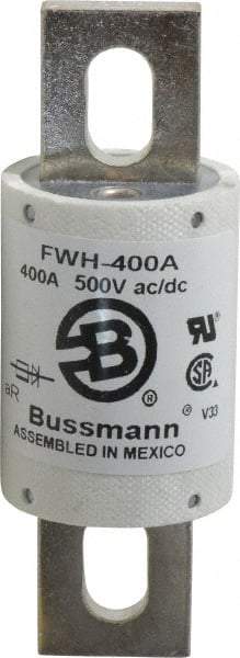 Cooper Bussmann - 500 VAC/VDC, 400 Amp, Fast-Acting Semiconductor/High Speed Fuse - Bolt-on Mount, 4-11/32" OAL, 200 (RMS Symmetrical), 50 at DC kA Rating, 1-1/2" Diam - USA Tool & Supply