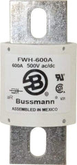 Cooper Bussmann - 500 VAC/VDC, 600 Amp, Fast-Acting Semiconductor/High Speed Fuse - Bolt-on Mount, 4-15/32" OAL, 200 (RMS Symmetrical), 50 at DC kA Rating, 2" Diam - USA Tool & Supply