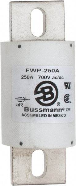 Cooper Bussmann - 700 VAC/VDC, 250 Amp, Fast-Acting Semiconductor/High Speed Fuse - Stud Mount Mount, 5-3/32" OAL, 200 (RMS), 50 at DC kA Rating, 2" Diam - USA Tool & Supply