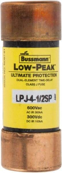Cooper Bussmann - 300 VDC, 600 VAC, 4.5 Amp, Time Delay General Purpose Fuse - Fuse Holder Mount, 2-1/4" OAL, 100 at DC, 300 at AC (RMS) kA Rating, 13/16" Diam - USA Tool & Supply