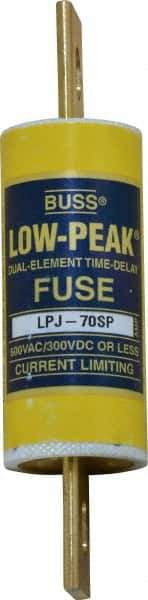 Cooper Bussmann - 300 VDC, 600 VAC, 70 Amp, Time Delay General Purpose Fuse - Bolt-on Mount, 4-5/8" OAL, 100 at DC, 300 at AC (RMS) kA Rating, 1-1/8" Diam - USA Tool & Supply