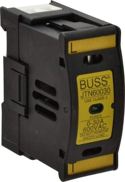 Cooper Bussmann - 1 Pole, 600 VAC/VDC, 30 Amp, DIN Rail Mount Fuse Holder - Compatible with J Class, 1.23 Inch Wide Fuse - USA Tool & Supply