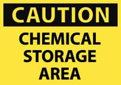 NMC - Hazardous Materials Label, Header: CAUTION - Legend: Caution - Chemical Storage Area, English, Black & Yellow, 5" Long x 3" High, Sign Muscle Finish - USA Tool & Supply