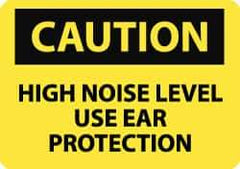 NMC - Accident Prevention Label, Header: CAUTION - Legend: Caution - High Noise Level - Use Ear Protection, English, Black & Yellow, 5" Long x 3" High, Sign Muscle Finish - USA Tool & Supply