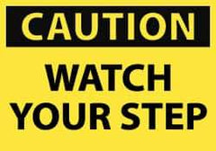 NMC - Accident Prevention Label, Header: CAUTION - Legend: Caution - Watch Your Step, English, Black & Yellow, 5" Long x 3" High, Sign Muscle Finish - USA Tool & Supply