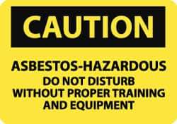 NMC - Hazardous Materials Label, Header: CAUTION - Legend: Caution - Asbestos - Hazardous - Do Not Disturb without Proper Training and Equipment, English, Black & Yellow, 5" Long x 3" High, Sign Muscle Finish - USA Tool & Supply