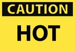 NMC - Hazardous Materials Label, Header: CAUTION - Legend: Caution - Hot, English, Black & Yellow, 5" Long x 3" High, Sign Muscle Finish - USA Tool & Supply