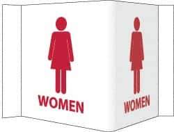 NMC - "Women", 5-3/4" Long x 8-3/4" Wide, Rigid Plastic Safety Sign - Rectangle, 0.125" Thick, Use for Restroom, Janitorial & Housekeeping - USA Tool & Supply