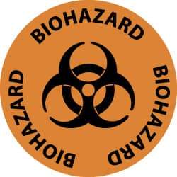 NMC - Biohazard, Anti-Skid Pressure-Sensitive Vinyl Floor Sign - Round, Black on Orange, Adhesive Backed, For Hazardous Materials - USA Tool & Supply