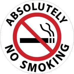 NMC - Absolutely No Smoking, Anti-Skid Pressure-Sensitive Vinyl Floor Sign - Round, Black & Red on White, Adhesive Backed, For Security & Admittance - USA Tool & Supply