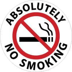 NMC - Absolutely No Smoking, Anti-Skid Pressure-Sensitive Vinyl Floor Sign - Round, Black & Red on White, Adhesive Backed, For Security & Admittance - USA Tool & Supply