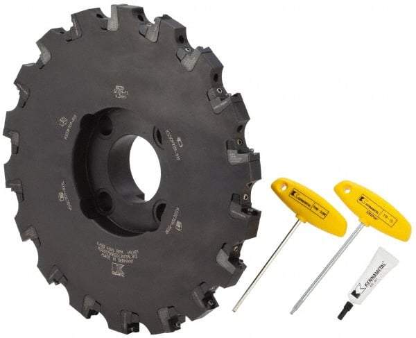 Kennametal - Shell Mount Connection, 0.709" Cutting Width, 3-5/16" Depth of Cut, 12" Cutter Diam, 2-1/2" Hole Diam, 18 Tooth Indexable Slotting Cutter - KSSS Toolholder, SD.. 43.. Insert, Neutral Cutting Direction - USA Tool & Supply