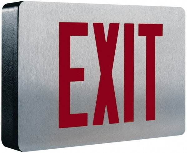 Cooper Lighting - 2 Face, 0.98, 1.04 Watt, Black, Aluminum, LED, Illuminated Exit Sign - 120/277 VAC, Nickel Cadmium, Surface Mounted, 12-5/8 Inch Long x 2-1/4 Inch Wide x 8-1/4 Inch High - USA Tool & Supply