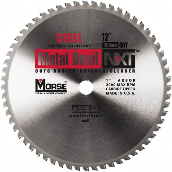 M.K. MORSE - 12" Diam, 1" Arbor Hole Diam, 60 Tooth Wet & Dry Cut Saw Blade - Steel, Standard Round Arbor - USA Tool & Supply