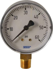 Wika - 2-1/2" Dial, 1/4 Thread, 0-60 Scale Range, Pressure Gauge - Lower Connection Mount, Accurate to 3-2-3% of Scale - USA Tool & Supply