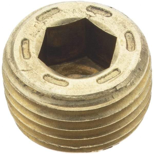 Holo-Krome - 1/8-27, 1/4" OAL, Brass Socket Pressure Plug - 7/8" Taper per Foot, 3/16" Hex Key - USA Tool & Supply