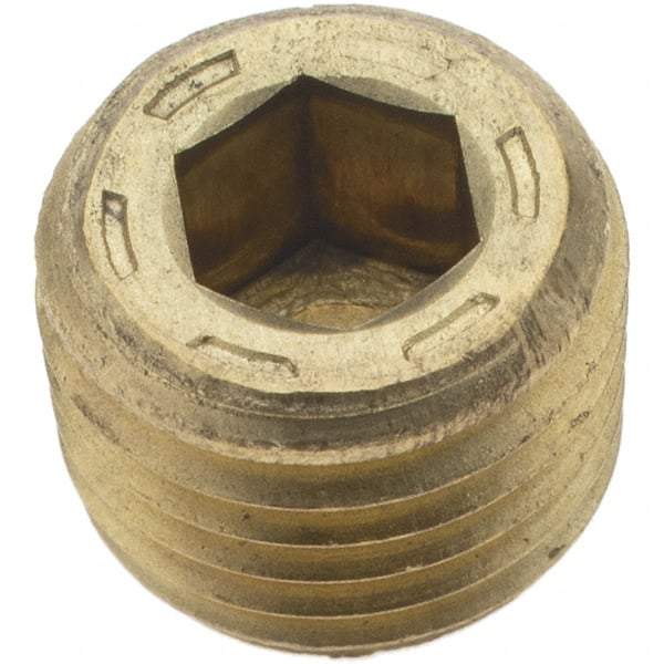 Holo-Krome - 1/4-18, 13/32" OAL, Brass Socket Pressure Plug - 7/8" Taper per Foot, 1/4" Hex Key - USA Tool & Supply
