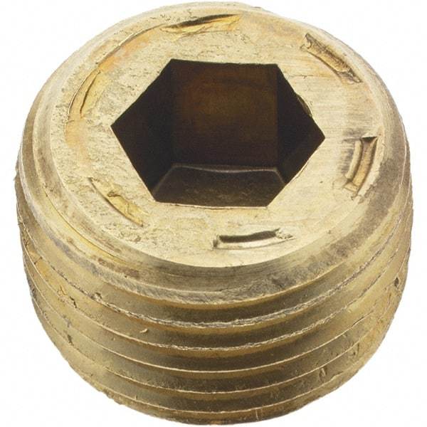 Holo-Krome - 1/2-14, 17/32" OAL, Brass Socket Pressure Plug - 7/8" Taper per Foot, 3/8" Hex Key - USA Tool & Supply