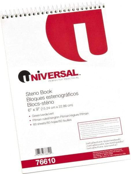 UNIVERSAL - 60 Sheet, 6 x 9", Steno Book - Green - USA Tool & Supply