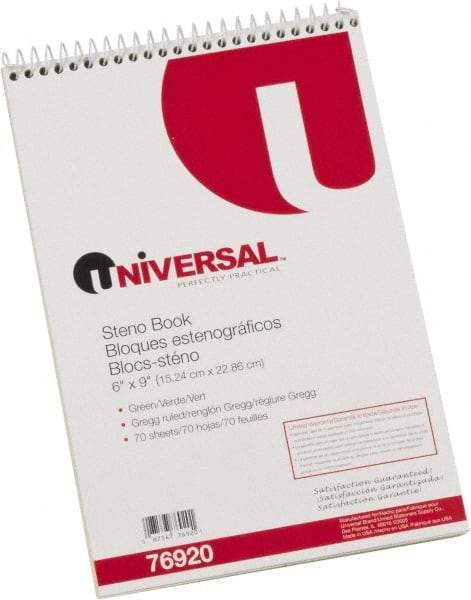 UNIVERSAL - 70 Sheet, 6 x 9", Steno Book - Green - USA Tool & Supply