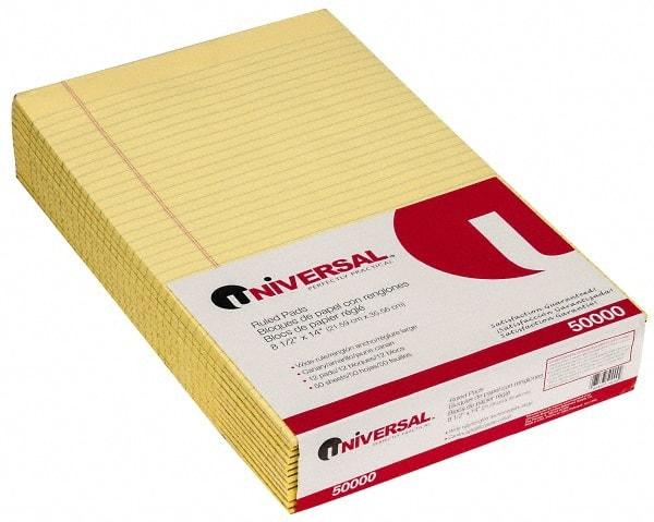 UNIVERSAL - 50 Sheet, 8-1/2 x 14", Glue Top Ruled Writing Pad - Canary - USA Tool & Supply