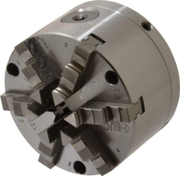 Buck Chuck Company - 6 Jaws, 4" Diam, Self Centering Manual Lathe Chuck - Front Mount, Adjustable, 4,725 Max RPM, 1.04" Through Hole Diam, Forged Steel - USA Tool & Supply